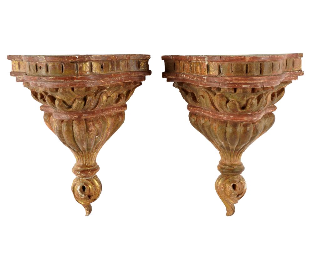 Appraisal: PAIR OF CARVED GILTWOOD WALL BRACKETSCondition each with heavy wear