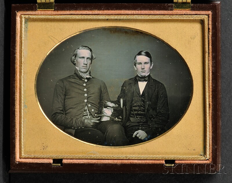 Appraisal: Quarter Plate Daguerreotype of a Military Father with Son in