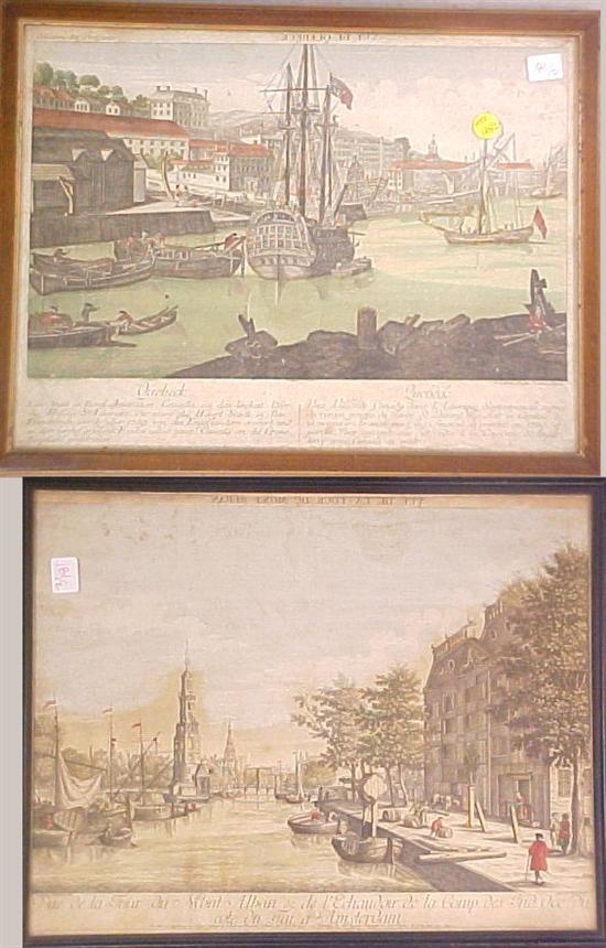 Appraisal: Two early French hand-colored engravings framed under glass a harbor