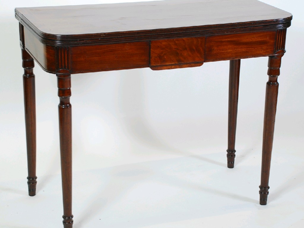 Appraisal: REGENCY LINE INLAID MAHOGANY CARD TABLE the oblong fold over