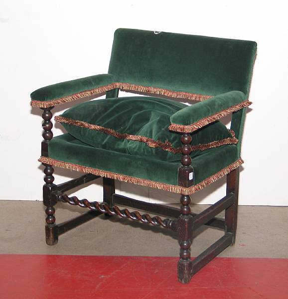 Appraisal: A William and Mary walnut and oak armchair late th