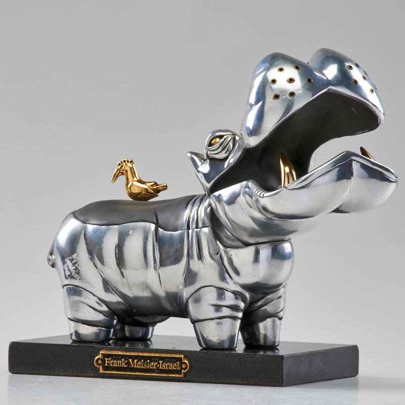 Appraisal: FRANK MEISLER Hippo sculpture Israel s Silver and gold plated