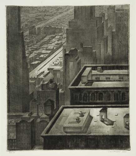 Appraisal: ARMIN LANDECK Manhattan Vista Drypoint x mm x inches full