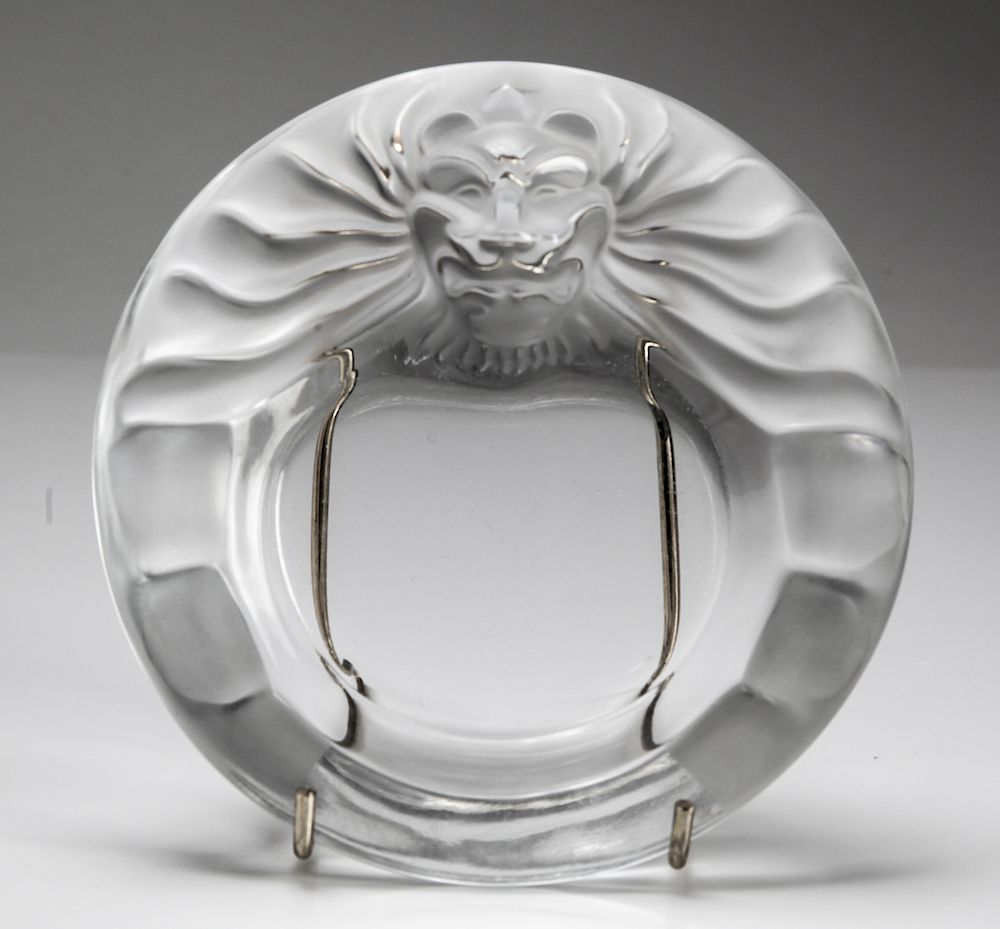 Appraisal: Lalique Art Glass Lion's Head Tray Signed Lalique Frosted Art