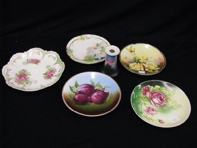 Appraisal: pcs Estate Lot floral plates and a hat pin holder