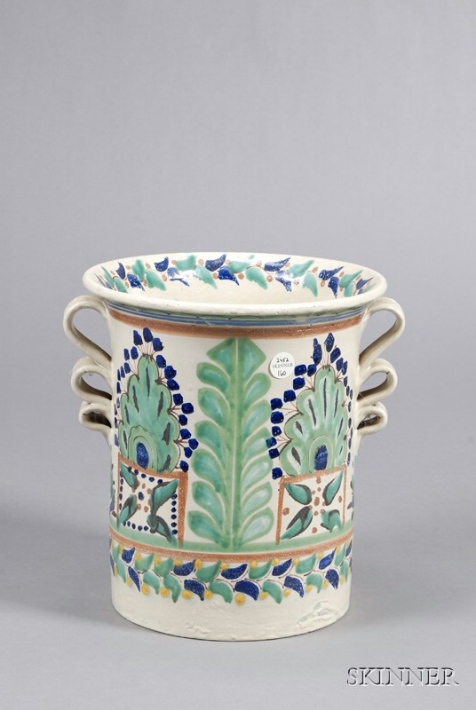 Appraisal: Talavera Tin Glazed Earthenware Planter Mexico th century cylindrical shape