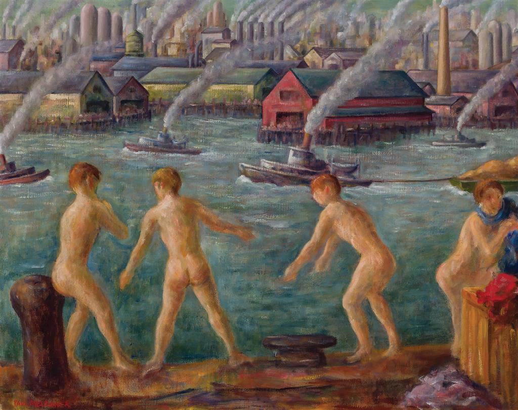 Appraisal: PAUL RAPHAEL MELTSNER American - Bathing in the Harbor oil