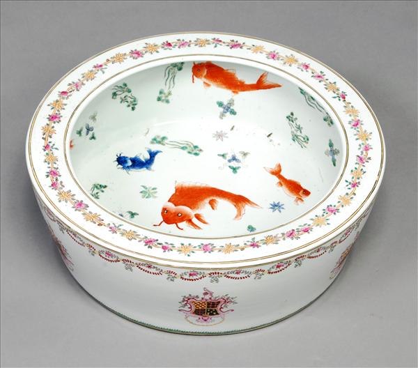 Appraisal: A porcelain polychrome decorated fish bowl in Chinese th century