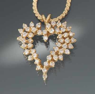 Appraisal: A Ladies' Diamond Heart Pendant on Chain k yellow gold