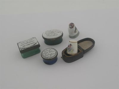 Appraisal: Three various th century enamelled copper boxes love tokens each