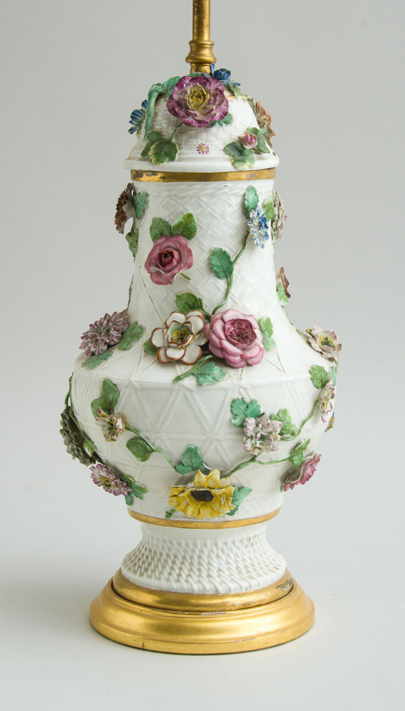 Appraisal: CONTINENTAL PORCELAIN TABLE LAMP PROBABLY GERMAN Of baluster-form with a