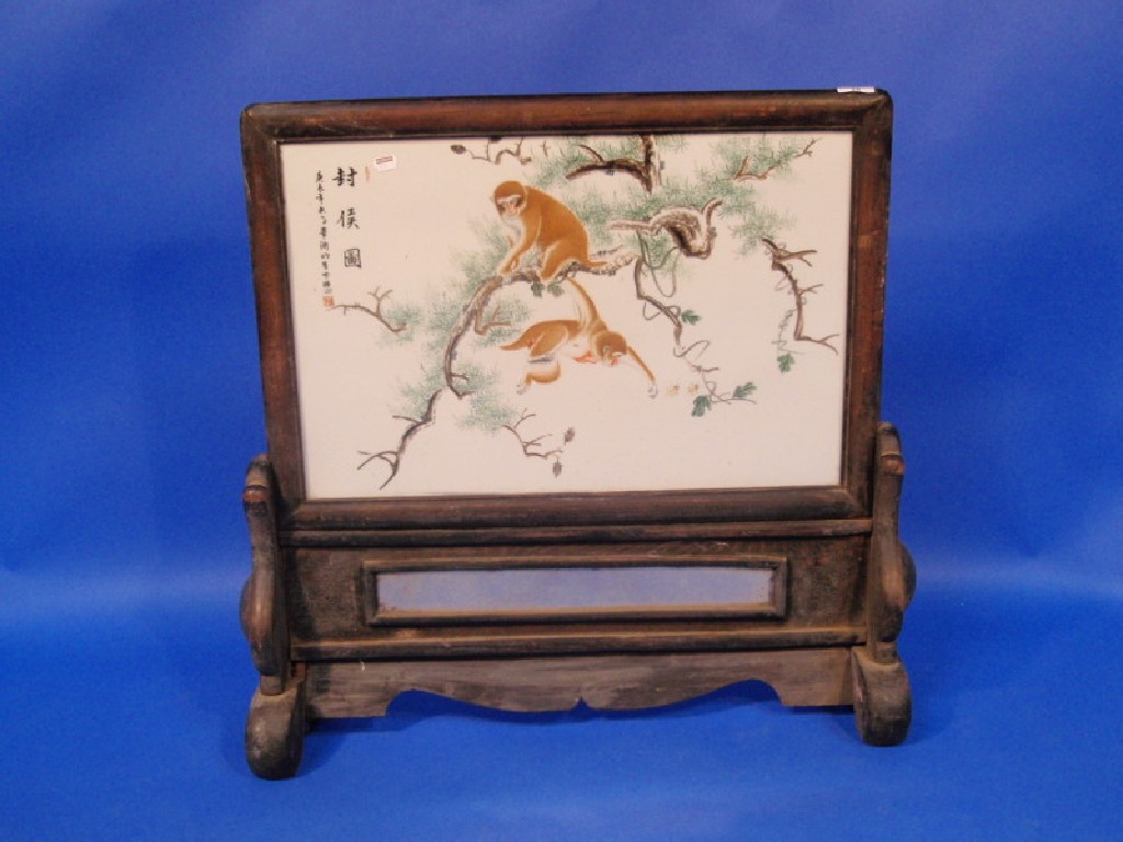 Appraisal: Chinese plaque hand painted in frame and on a stand