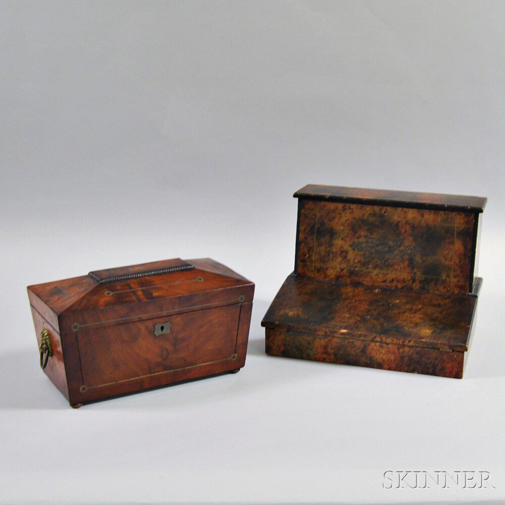 Appraisal: Regency Inlaid Mahogany Veneer Tea Caddy and a Victorian Lap