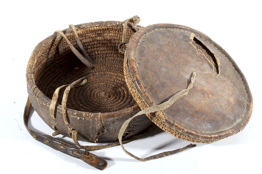 Appraisal: Ethiopian Reed and Leather Wrapped Basket c 's Featured in