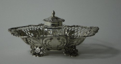 Appraisal: A silver mounted pounce pot and stand William Hutton Sons