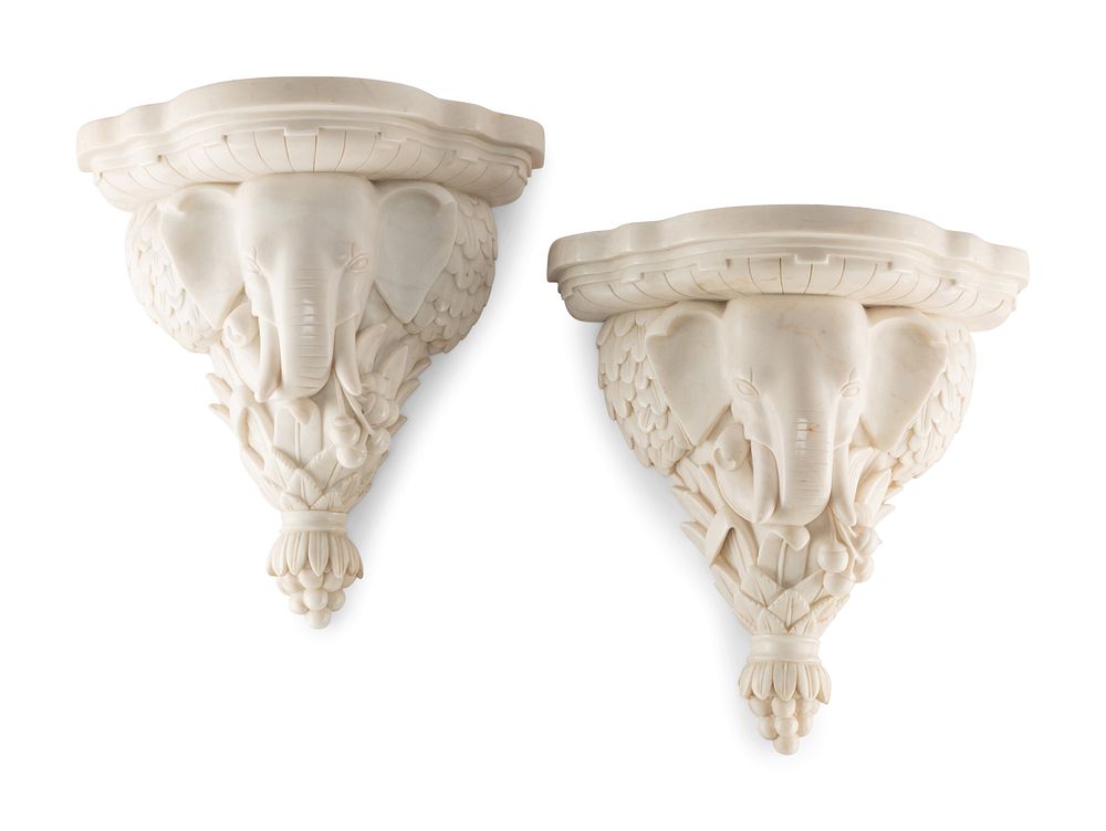 Appraisal: A Pair of Italian White Marble Wall Brackets A Pair