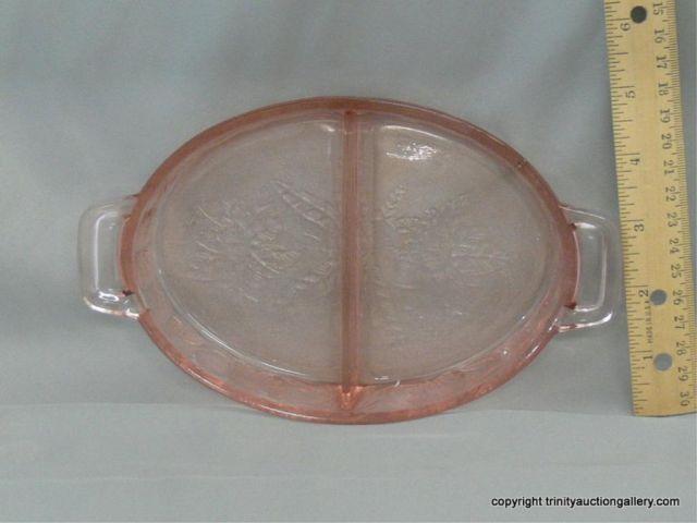 Appraisal: Depression Pink Relish Dish - Floral Poinsettia - Two part