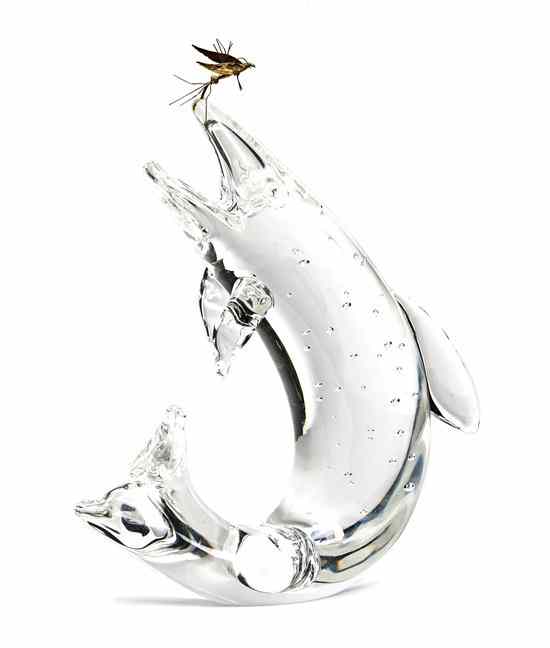 Appraisal: A Steuben Glass and Karat Gold 'Trout and Fly' Figure