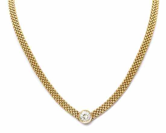 Appraisal: A Karat Yellow Gold and Diamond Solitaire Necklace containing one