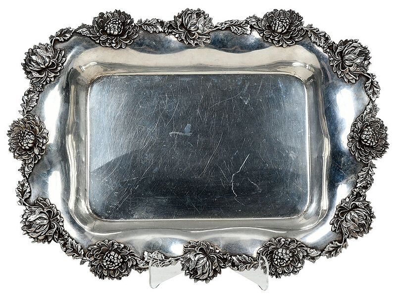 Appraisal: Sterling Chrysanthemum Asparagus Tray American th century rectangular with chrysanthemum