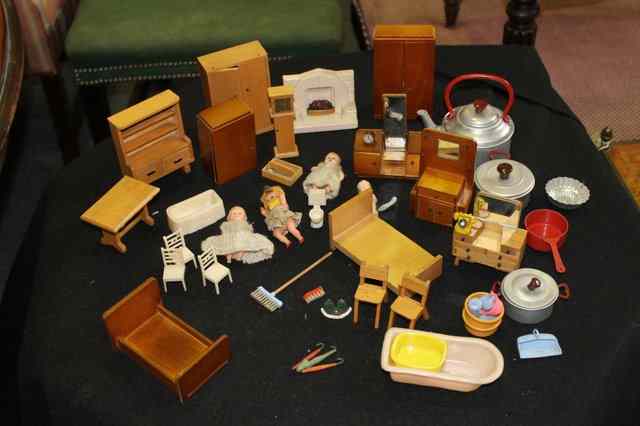 Appraisal: A COLLECTION OF VARIOUS DOLLS HOUSE FURNITURE including a wardrobe