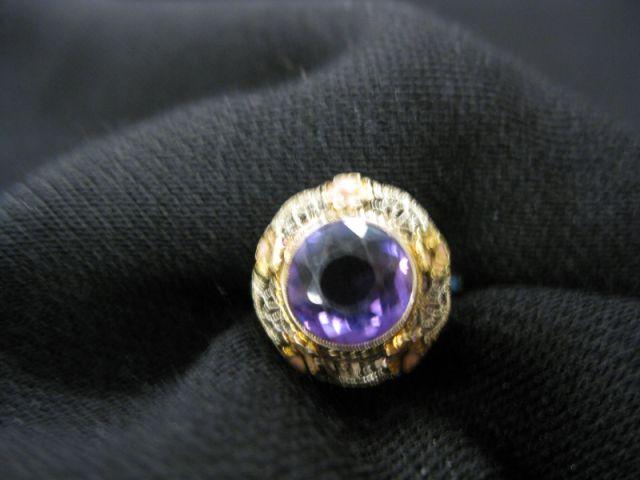 Appraisal: Amethyst Ring round four carat gem in Art Deco enameled