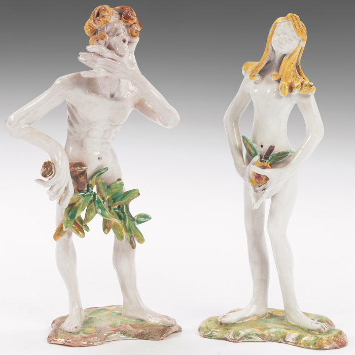 Appraisal: Italian pottery figures two Adam andEve stoneware white white glaze