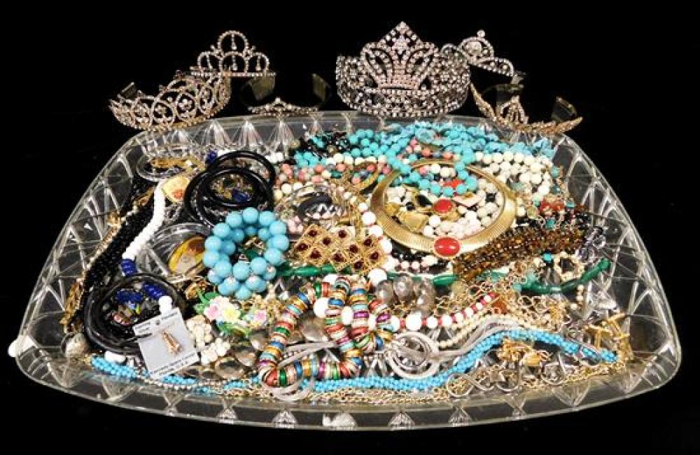 Appraisal: COSTUME JEWELRY pieces including necklaces bracelets earrings bangles and tiaras