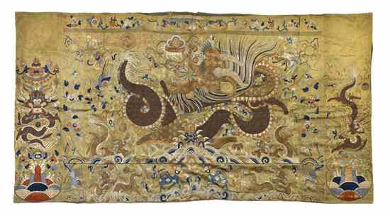 Appraisal: A Chinese Embroidered Silk Altar Panel of rectangular form depicting