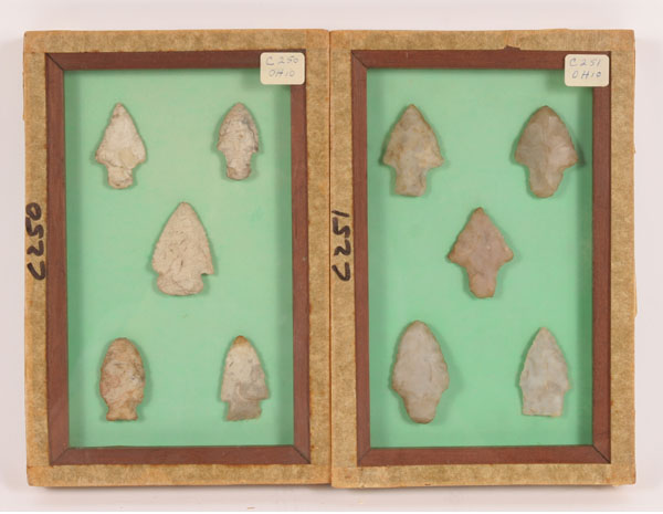 Appraisal: Two frames of arrowheads C Myer's stock farm N Broad