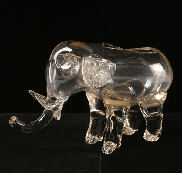 Appraisal: Loetz Austrian clear art glass elephant form vase H x