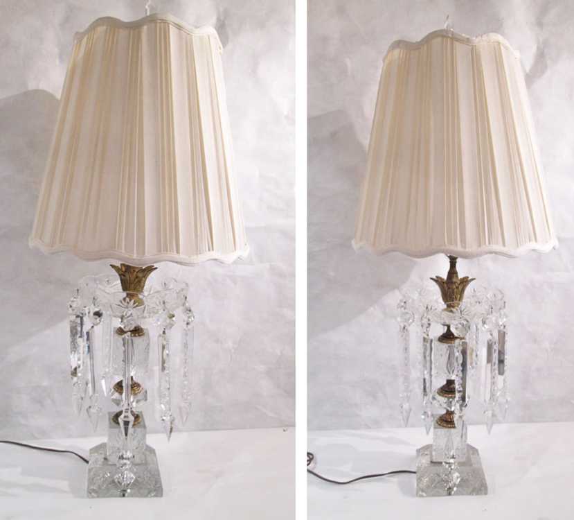 Appraisal: PAIR OF GILT METAL AND CUT CRYSTAL LUSTRE TABLE LAMPS