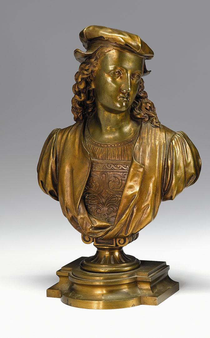 Appraisal: French bronze bust raphael Light brown and gold patinas signed