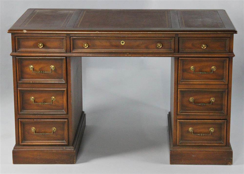 Appraisal: SMALL SCALE KNEE HOLE DESK WITH GILT EMBOSSED LEATHER TOP