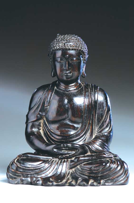 Appraisal: CARVED ZITAN BUDDHA Well carved Chinese zitan wood figure of