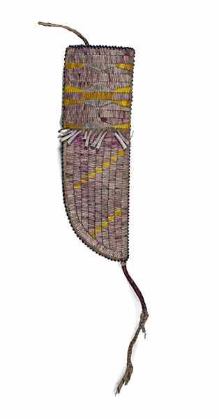 Appraisal: Fort Berthold Quilled and Beaded Hide Knife Sheath thread and