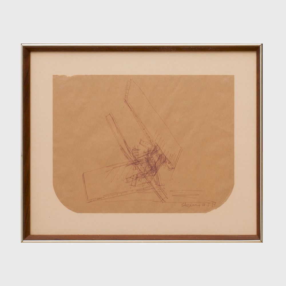 Appraisal: Yehiel Shemi - Untitled Sculpture Sketch Ink on brown paper