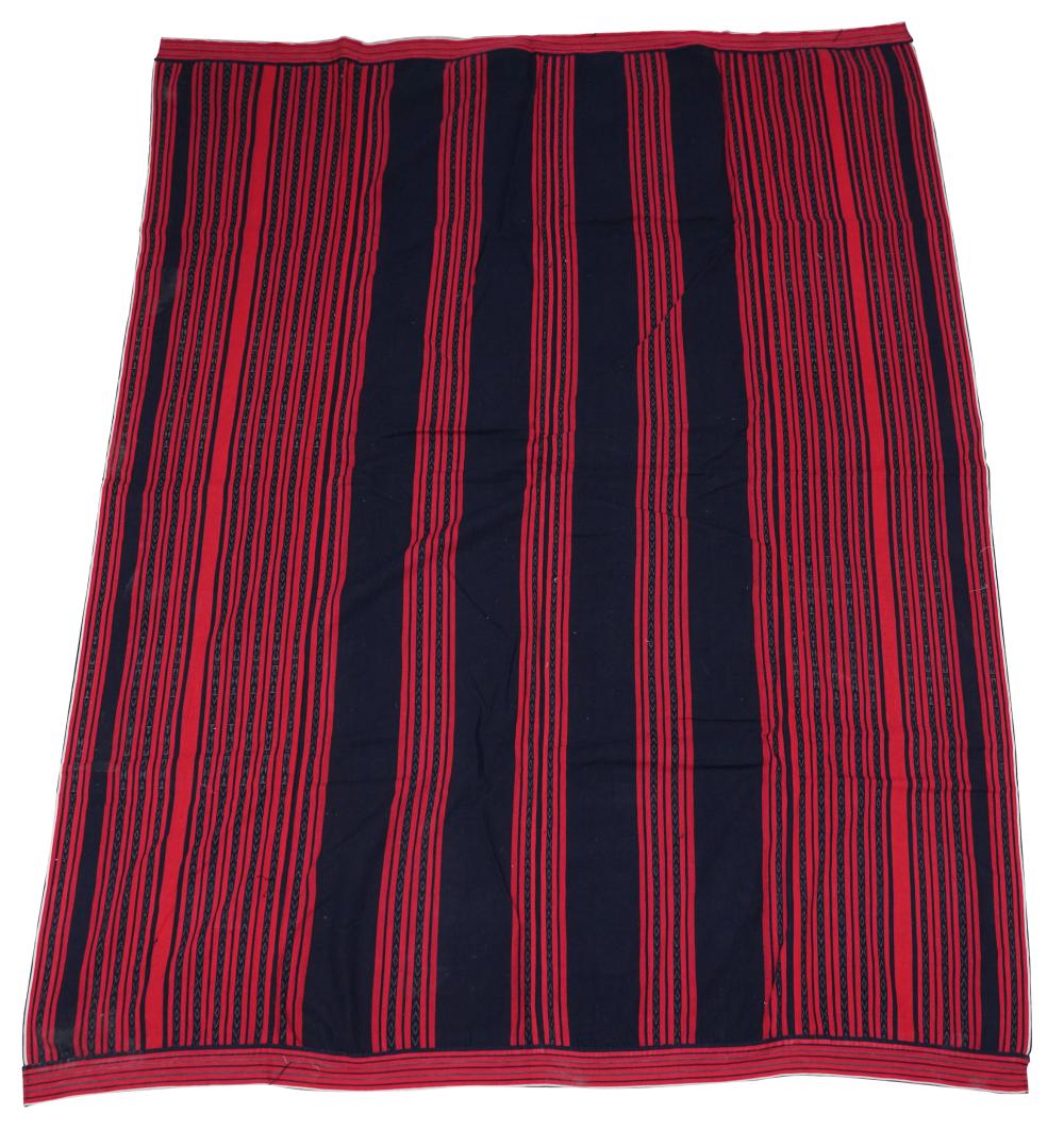 Appraisal: ASIAN RED BLACK AND WHITE STRIPED TEXTILEwoven cotton or linen