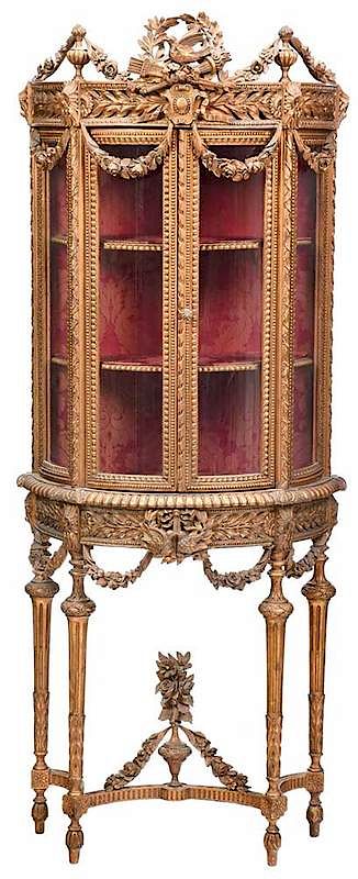 Appraisal: Louis XVI Style Carved and Gilt Vitrine French late th