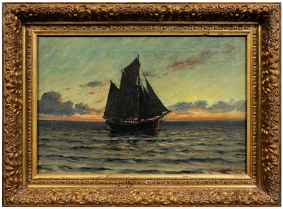 Appraisal: Lauritz Sorensen painting Danish - ship at dusk signed lower