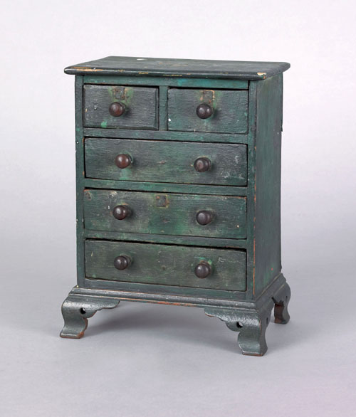 Appraisal: Miniature Chippendale mahogany chest of drawers early th c with