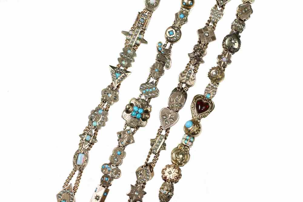 Appraisal: BRACELETS - Lot of Victorian watch slide bracelets set with