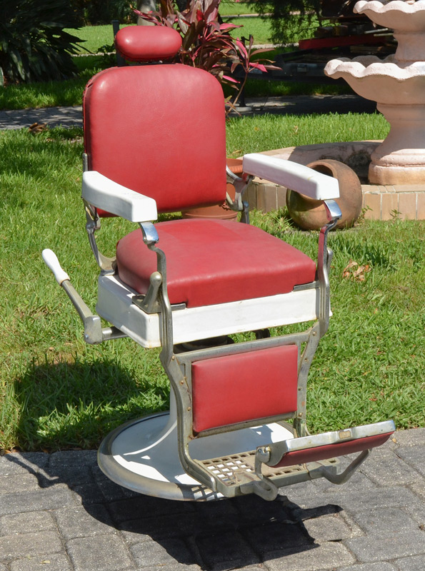 Appraisal: KOKEN BARBER CHAIR White enamel and chrome cast iron frame