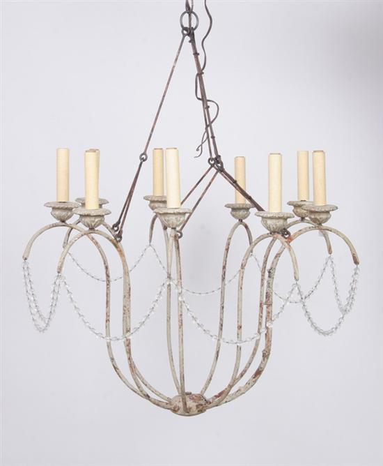 Appraisal: ITALIAN STYLE PAINTED IRON AND CRYSTAL NINE-LIGHT CHANDELIER st century