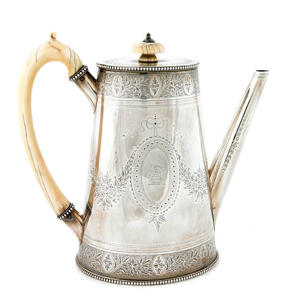 Appraisal: A Victorian silver coffee pot with ivory handle W W