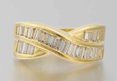 Appraisal: A Ladies' Diamond Crossover Ring k yellow gold ring of