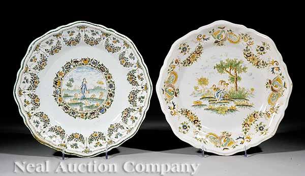 Appraisal: Two French Faience Plates th c probably Moustiers each centered