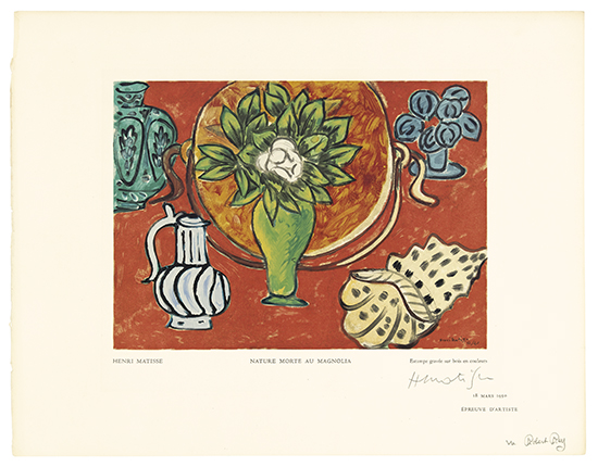 Appraisal: HENRI MATISSE after Nature Morte au Magnolia Color wood engraving