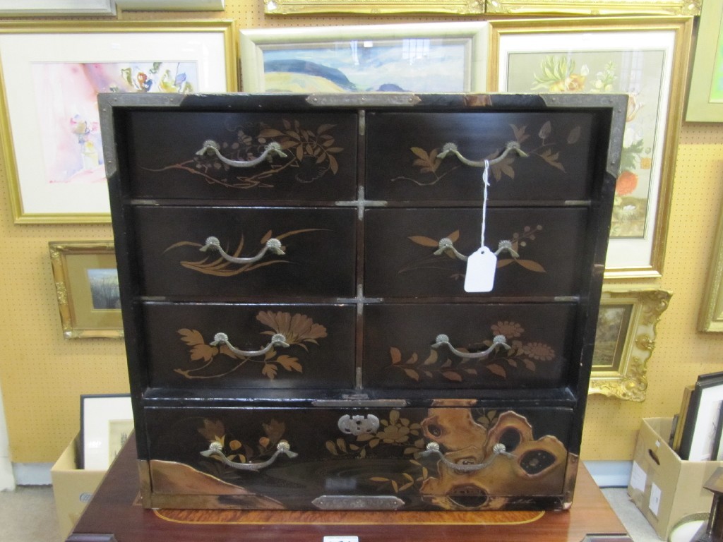 Appraisal: Chinese lacquered table cabinet with metal mounts