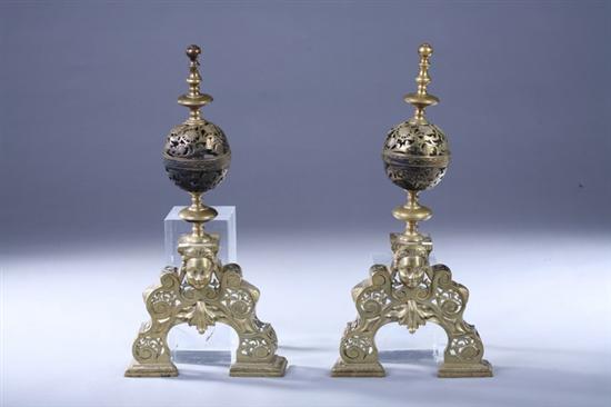 Appraisal: PAIR GEORGIAN STYLE BRASS CHENETS th Century Without log holders